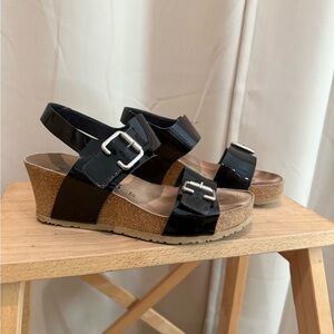Mephisto Glossy Black Wedge Sandals